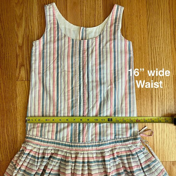 Vintage 80s 90s Laura Ashley Pastel Striped Dropwaist Sleeveless Dress Size 6 - Picture 9 of 12